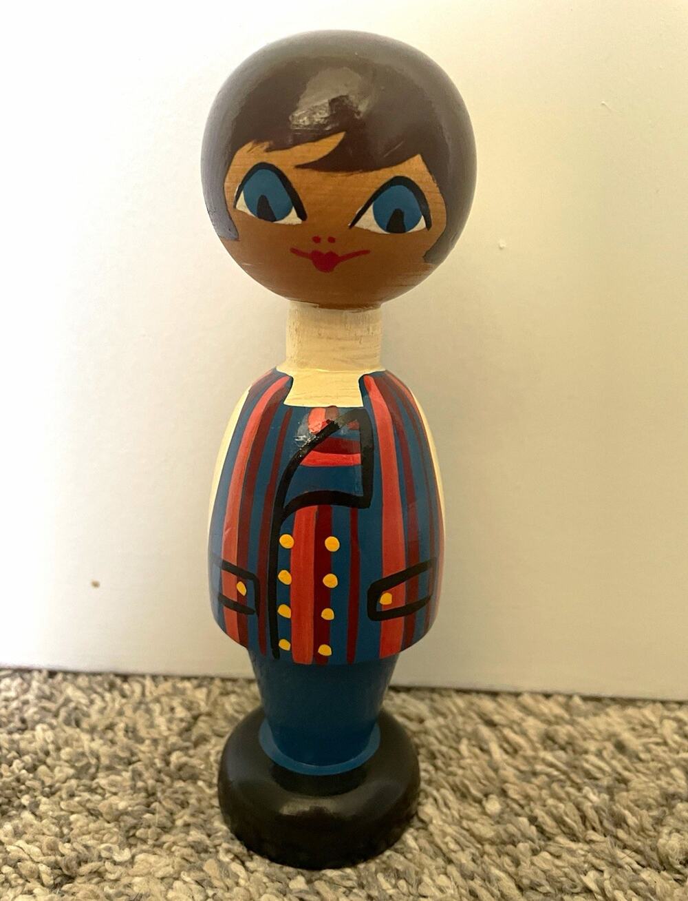 Vintage Finnish Wood Doll Souvenir Handpainted Nordic Folk Okki Laine